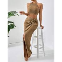 2025 nueva ropa de mujer, traje de mujer, chaleco + falda larga, slim, cadera, giro, verde - details 13