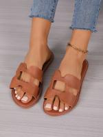 Zapatillas de mujer de cuero marrón con cabeza redonda y tacones expuestos, zapatos planos informales para parejas, sandalias cómodas para mujer - details 4