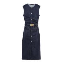 Cinturón de Denim Largo OUWU Vestido Elegante sin Mangas con Cintura Ancha - details 0