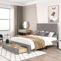 Cama de Almohada de Terciopelo Doble Tamaño 140 x 200 cm Marco de Almohada con Espalda y Cajón Grande Adecuada para Adultos y Adolescentes Gris - details 4