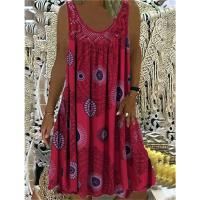 Vestido Midi De Encaje Elegante Con Estampado Vintage Para Mujer Verano Sin Mangas Cuello Redondo Casual Comodidad A-Line - details 8