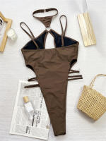 Cut Out Halter Rings One Piece Swimsuit 2024 Swimwear for Women Sexy Hollow Out Bathing Suit Thong Monokini - details 4