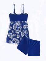 2025 Vestido corto Tankini con pantalones cortos traje de baño para mujer traje de baño femenino acolchado estampado traje de baño ropa de playa para nadar verano - details 21