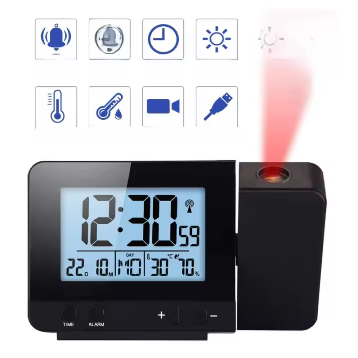 Relojes de alarma, tiempo y temperatura del proyecto, Cargador USB, monitor de temperatura y humedad interior, reloj despertador inteligente - 1