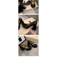 Primavera y otoño negro Mary Jane zapatos mujer cabeza redonda francesa tacón grueso con falda hebilla de una palabra y Mary Jane tacones altos - details 9