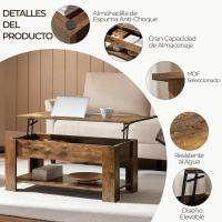 Mesa de Café Elevable y Extensible con Revistero 98x50x(41,8-56) cm Mueble para Sala de Estar y Comedor - details 40