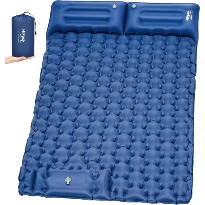 Colchoneta inflable portátil Esterilla con almohada y bomba de pie, colchoneta de camping ultraligera para senderismo en azul para camping, viajes y senderismo - 1