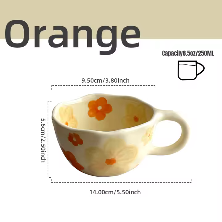 Taza de Cerámica Estilo Coreano Taza de Café con Flores Irregulares Pinchadas a Mano - 1