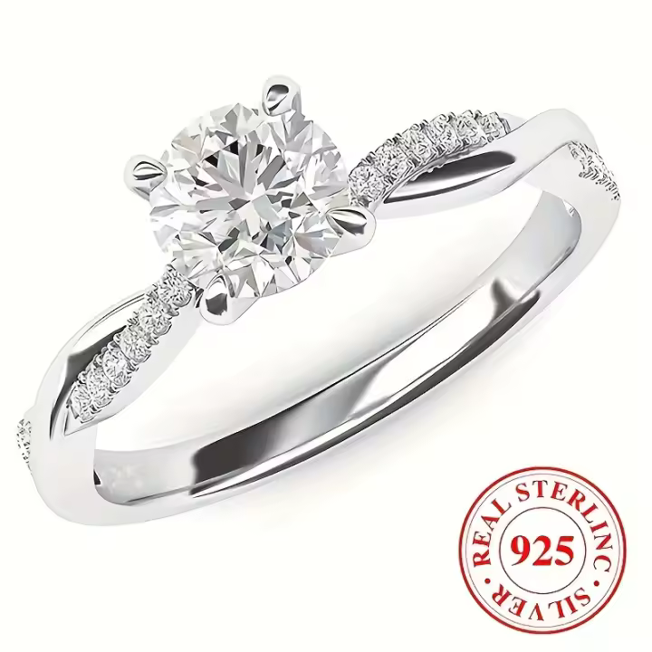 Compromiso de plata combinado con anillo de bodas de moda de circonita brillante de alta calidad, regalo del Día de la Madre - 1