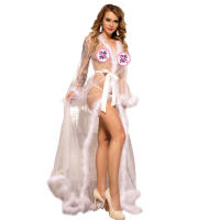 Seductivo Camisón de Manga Larga con Plumas de Felpa Lencería Sexy para Mujeres Retráctil - details 4