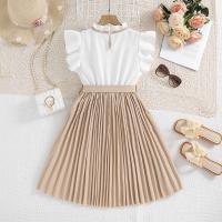 Falda Plisada de Khaki para Niñas Mangas de Pétalo Blanco Estilo Preppy para Cumpleaños - details 1