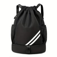 Mochila deportiva SEYATULLH con cordón - Poliéster duradero, multicámara para gimnasio, yoga, correr, baloncesto y fútbol - Negro con detalles blancos y rayados, correas de hombro ajustables, ideal para viajes y actividades al aire libre. - details 5