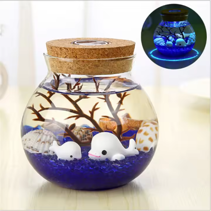 Lámpara de noche LED RGB para niños, luces de noche de botella de océano de piedra de pez de mar romántico, regalo de Navidad para bebé, decoración de dormitorio, novedad - 1