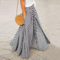 Vintage bohemio mujeres cintura alta verano a cuadros bolsillos Casual A-e Maxi faldas playa falda larga - details 4