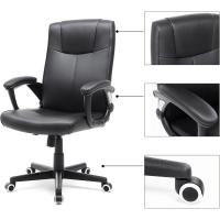 Giratoria de Oficina, PU Resistente, Ajustable en Altura, Diseño Ergonómico, Negro - details 1