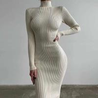 Elegante Vestido Bodycon de Moda Otoñal de Cuello Alto Manga Larga Color Sólido - details 18