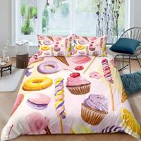 Cubierta de Edredón con Diseño de Rey y Reina de Pasteles de Dibujos Animados para Cama de Niños Regalo de Cumpleaños Polyester Set de Muebles de Dormitorio con Helado y Cupcake - details 0