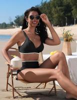 Conjunto Bikini Mujer 2 Piezas Push Up - Top Cuello V y Pantalón Cintura Alta |   Traje de baño sólido para deportes acuáticos y playa |   Tallas S-XL - details 2