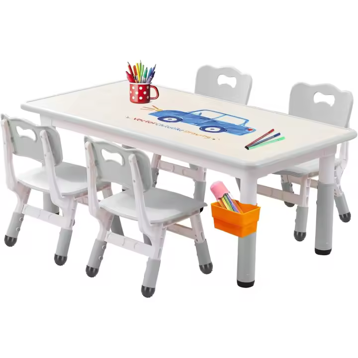 Juego de Mesa y Silla para Niños Ajustable Patas Antideslizantes Escritorio de Graffiti para Edades de 3-12 Muebles y Organización - 1