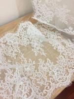Exquisito adorno de encaje francés Alencon de 3 yardas, hermoso velo de novia, encaje de boda, encaje Floral de pestañas bordadas - details 0