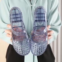 Antideslizante transparente cristal agujero agujero bolsa cabeza sandalias de las mujeres de moda desgaste versátil y cómodo Internet celebridad cuña tacón solo zapatos aumentando zapatillas - details 2