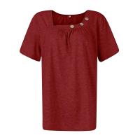 Camisetas Casuales de Verano para Mujer Top Básico Sólido con Botón Cuello en V Estilo Callejero Oversize Ropa de Moda - details 10