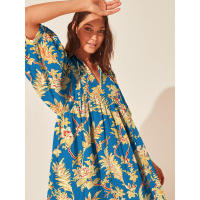 Vestido corto de vacaciones de playa de rayón informal suelto con lazo floral para mujer de moda de verano - details 129