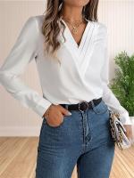 Blusa elegante de oficina de negocios para mujer, camisas elegantes de manga larga con cuello en V en capas, Tops de trabajo 2024 - details 33