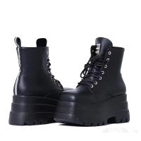 Botas de suela gruesa para mujer, botas medias de tacón de cuña con cordones góticos, color europeo y americano, talla grande - details 2