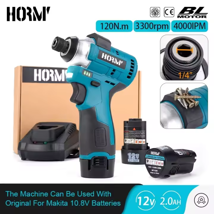 Destornillador de Impacto sin Escobillas Hormy 120N.m Herramienta de Sujeción Rápida Mini Eléctrica Sin Cable 1/4" Para Batería Makita 10.8V Herramienta de Bricolaje para el Hogar - 1