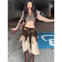 BUNO-faldas escalonadas de malla con estampado de leopardo para mujer, falda larga Irregular bohemia de cintura baja, - details 4