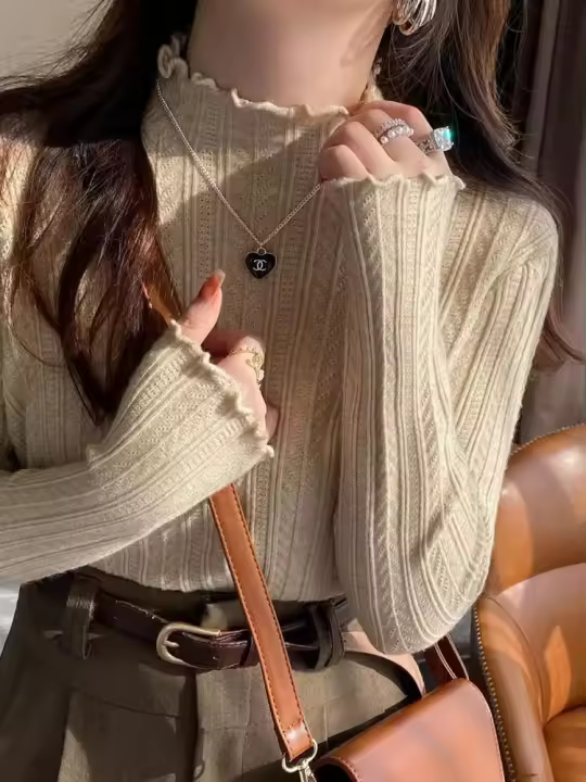 2025 Top alto de otoño/invierno para mujer, tejido suave Ster - 1