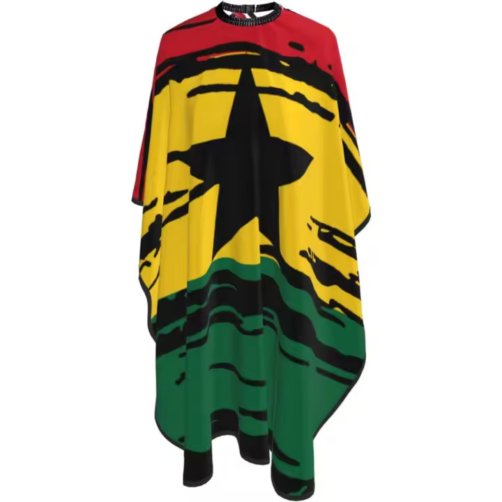 Capa de peluquero con bandera de Ghana - Capa de corte de pelo impermeable para peluquería profesional con cierre a presión ajustable - Delantal de corte de pelo para estilista y uso doméstico - 55''X66'' - 1