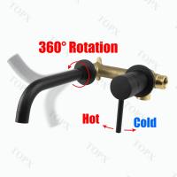 Grifo de Baño TOPX Montado en la Pared Mate Negro con Fregadero Integrado de Bronce Control Dual de Agua Caliente y Fría - details 5