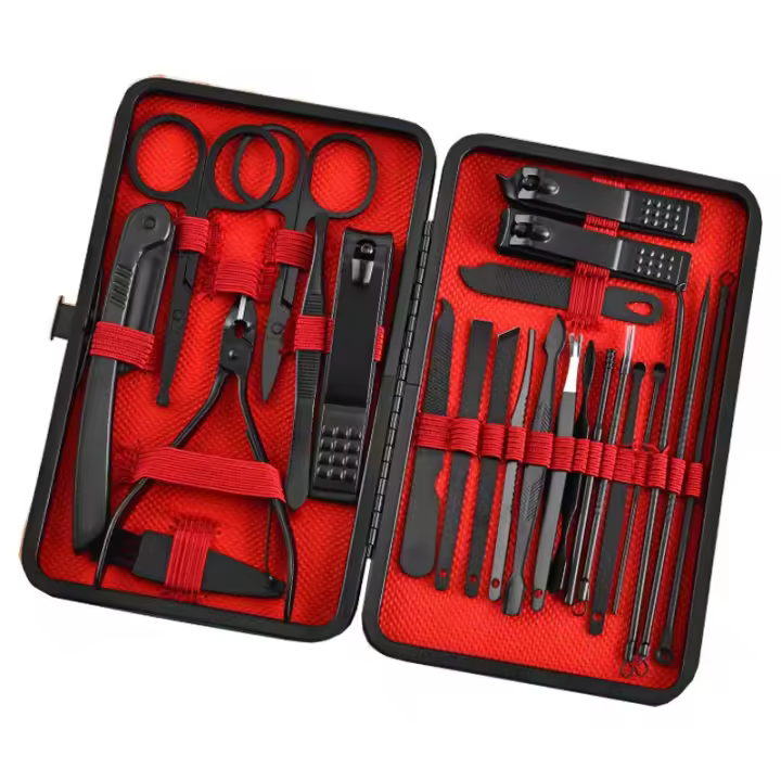 Juego de tijeras para uñas, juego negro de 18 piezas, cortaúñas oblicuo, juego completo de herramientas para el cabello y la manicura. - 1