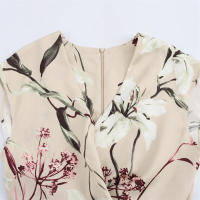 OUWU- Vestido Midi De Satén Con Estampado Floral Para Mujer De, Escote En V, Mangas Cortas, Detalles Plisados, Abertura En La Espalda, Cremallera Invisible, Vestido De Primavera Y Verano, Nueva Falda Elegante Informal - details 3