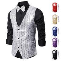 6 estilos hombres boda escenario espectáculo oro brillante lentejuelas arco chaleco azul negro plata traje chaleco Homme chalecos - details 5
