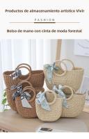 Bolso tejido a mano con cinta a la moda, bolso de playa de verano, bolso de paja de celebridad de Internet, bolso de vacaciones de playa estilo Mori para mujer - details 0