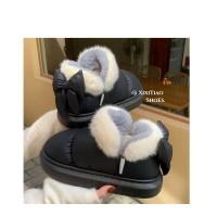 Botas de nieve cortas con nudo de lazo para mujer, zapatos de invierno de felpa y aislamiento, impermeables, de algodón, para el hogar - details 22