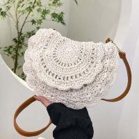 Bolso tejido con hilo de algodón con borde de flores, bolso cruzado de paja Retro ahuecado, bolso tejido de estilo étnico con perlas transpirables para uso diario - details 17