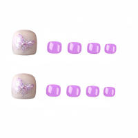 Uñas postizas moradas con estampado de mariposas, uñas naturales irrompibles, uso sencillo para ir de compras, citas - details 0