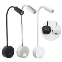 Luz de lectura de montaje en pared con puerto de carga USB, interruptor de mesita de noche LED, lámpara de pared con cuello de cisne Flexible, negro, plateado, blanco, 4000K, 3W - details 0
