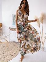 Vestido Largo Boho Playa con Escote V y Flores, Vestido sin Mangas Veraniego de Algodón |   Estilo Retro para Vacaciones o Eventos - details 44