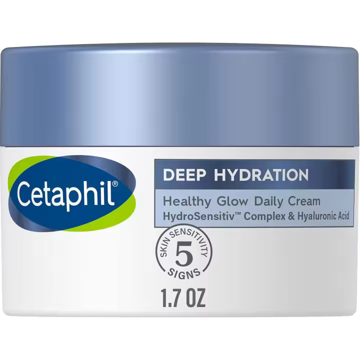Cetaphil Deep Hydration Healthy Daily Cream, 1.7 oz, hidratante facial para piel seca de 48 horas para pieles sensibles, con ácido hialurónico, - 1