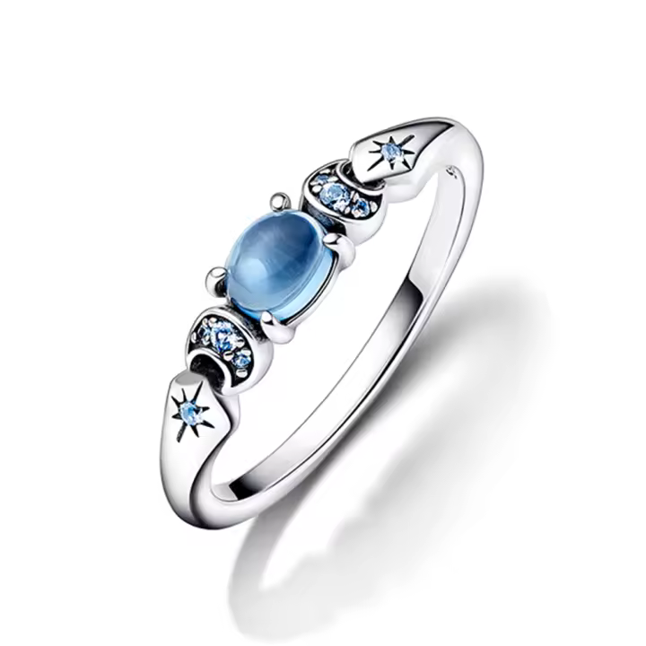 Anillo de concha de estrella de circón azul de Plata de Ley 925 para mujer, joyería de boda, anillos, regalos - 1