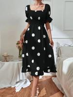 NOVEDAD DE VERANO 2025 vestido de manga corta con volantes y cuello redondo de lunares para mujer - details 3