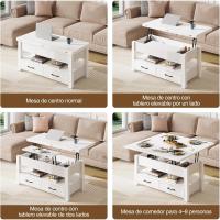 Centro Elevable, Mesa de Salón con Cajón y Compartimento Oculto, Mesas Elevables Modernas Convertibles en Comedor, 100 x 50 cm, Blanco - details 4