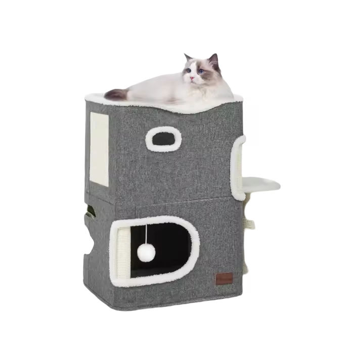 Casa de Gatos Interior Cama para Gatos con Rascador y Hamaca Superior Tamaño 58*35*63cm Gris - 1