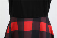 Women plaid print long sleeve vintage a line party dress v neck - details 10