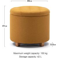 almacenamiento de lino acolchada redonda de 45 cm, taburete puf con almacenamiento (beige) - details 8